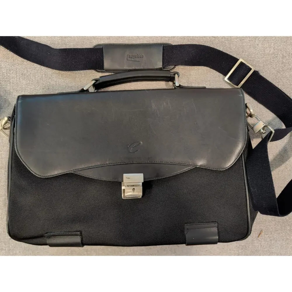 Vintage Porland Ballistic Nylon Briefcase Black Leather Flap Messenger Laptop...
